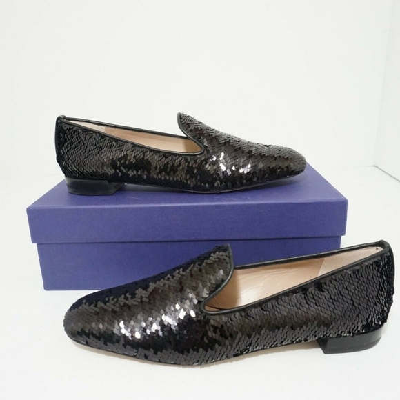 🆕 Stuart Weitzman Black Sequins Flats Loafers 7 N - Picture 3 of 8
